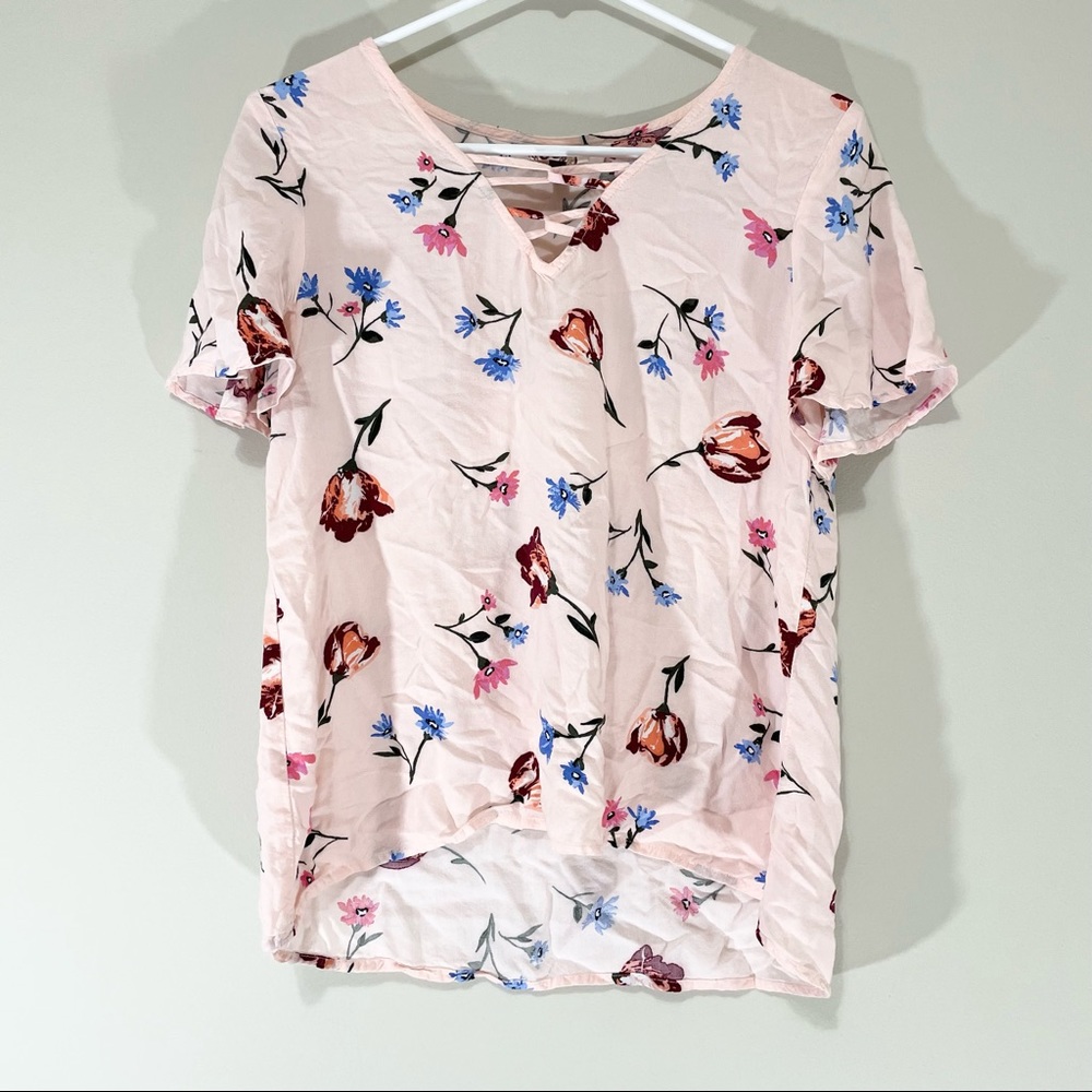 SO Pink Floral Short Sleeve Blouse Size S